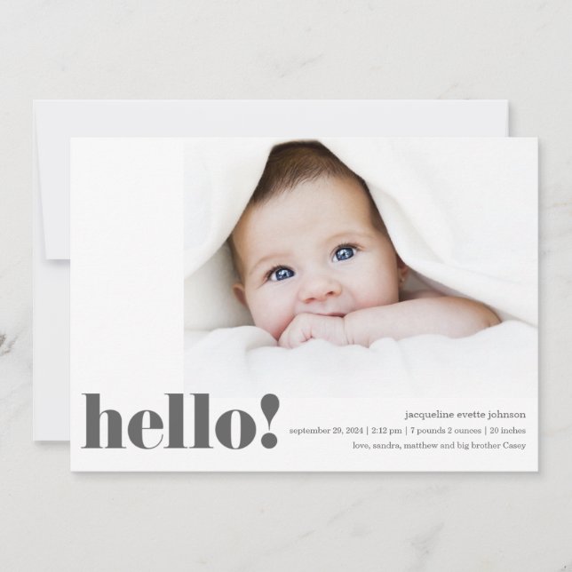 Faire-part de naissance photo moderne Bold Hello (Devant)