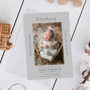 Faire-part de naissance photo moderne gris