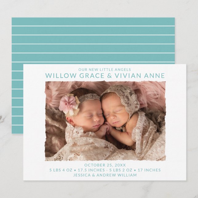 Faire-part de naissance photo moderne Twin (Devant / Derrière)