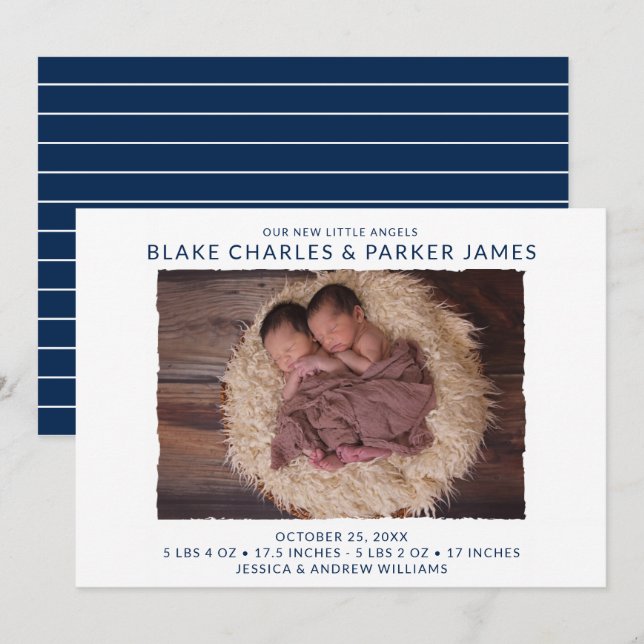 Faire-part de naissance photo moderne Twin (Devant / Derrière)