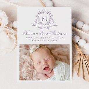 Faire-part de naissance photo monogramme à motif f