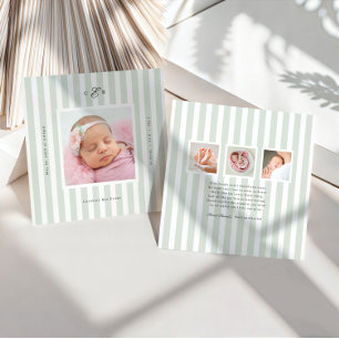 Faire-part de naissance photo monogramme à rayures