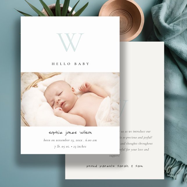 Faire-part de naissance photo monogramme minimum b (Créateur téléchargé)