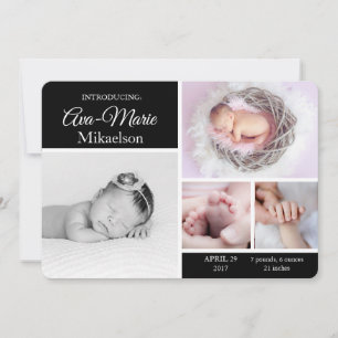 Faire-part de naissance photo multiple noir et bla
