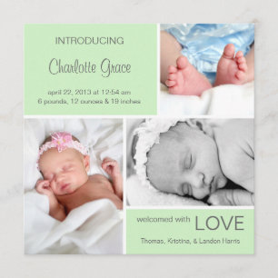 Faire-part de naissance photo multiple/ Vert clair