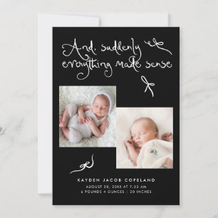 Faire-part de naissance photo noir Doodle Cute Bow