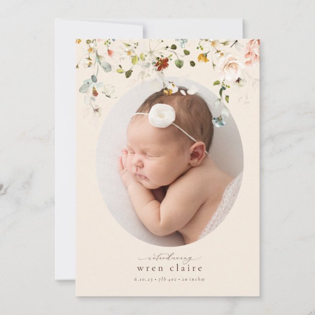 Faire-part de naissance photo ovale simple Fleur s (Devant)