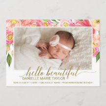 Faire-part de naissance photo Peach & Pink Peony