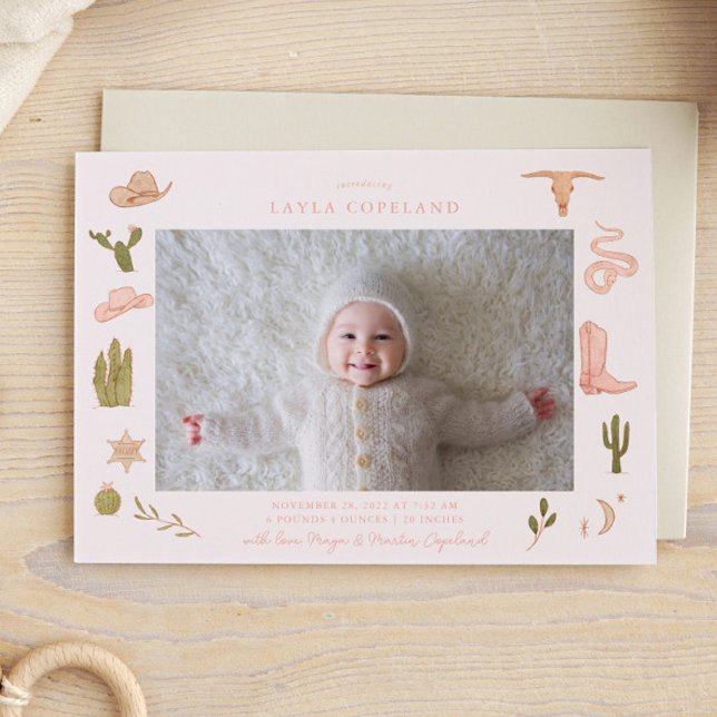 Faire-part de naissance photo Pink Cowgirl Baby (Créateur téléchargé)