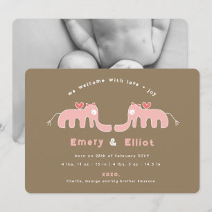 Faire-part de naissance photo Pink Elephant Baby G