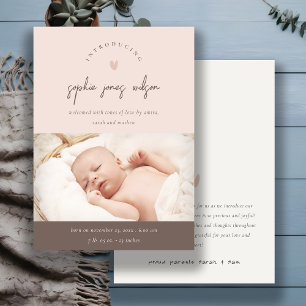 Faire-part de naissance photo Pink Minimal Heart S