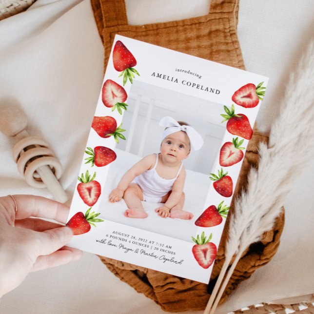 Faire-part de naissance photo pour bébé fraise (Créateur téléchargé)