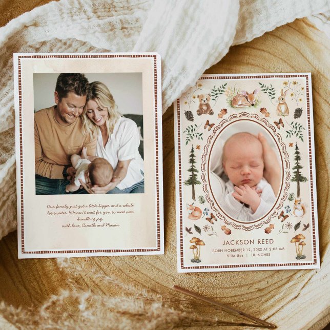 Faire-part de naissance photo pour bébé Woodland (Forest Boy Baby Announcement Card)