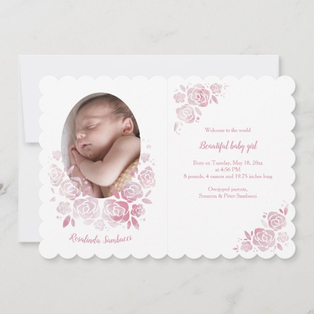 Faire-part de naissance photo rose Cameo (Devant)