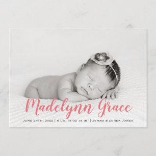 Faire-part de naissance photo rose rose Watercolor