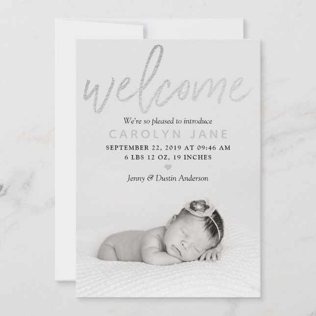 faire-part de naissance photo Silver Foil "Bienven (Devant)
