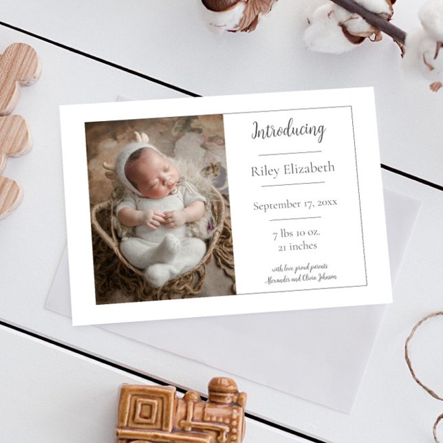 Faire-part de naissance photo simple blanc (White Simple Photo Birth Announcement)