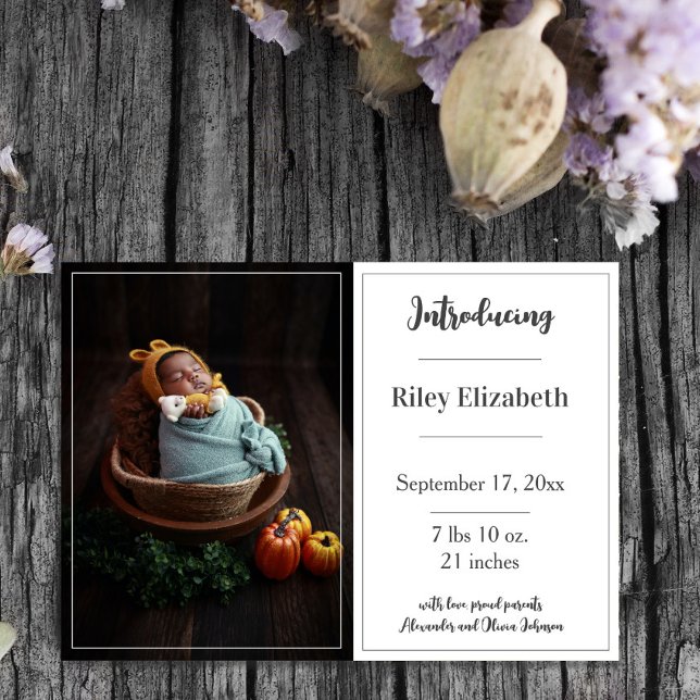 Faire-part de naissance photo simple blanc (White Simple Photo Birth Announcement)