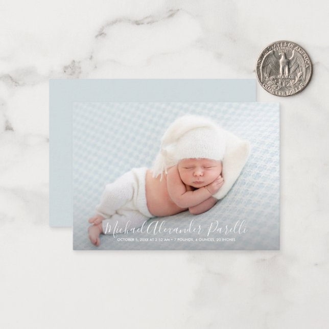 Faire-part de naissance photo simple pour bébé (Devant/Arrière en situation)