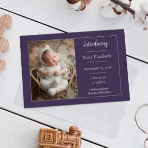 Faire-part de naissance photo simple violet