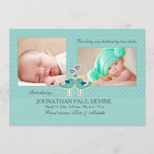 Faire-Part de Naissance Photo Tl Couvé Par Deux Po
