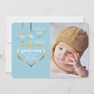 Faire-part de naissance photo Trois Coeurs