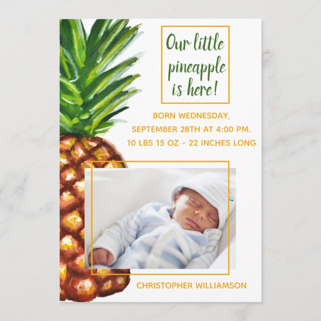 Faire-part de naissance photo tropicale ananas (Devant)