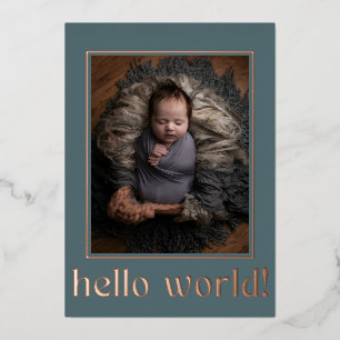 Faire-part de naissance photo Turquoise Hello Worl
