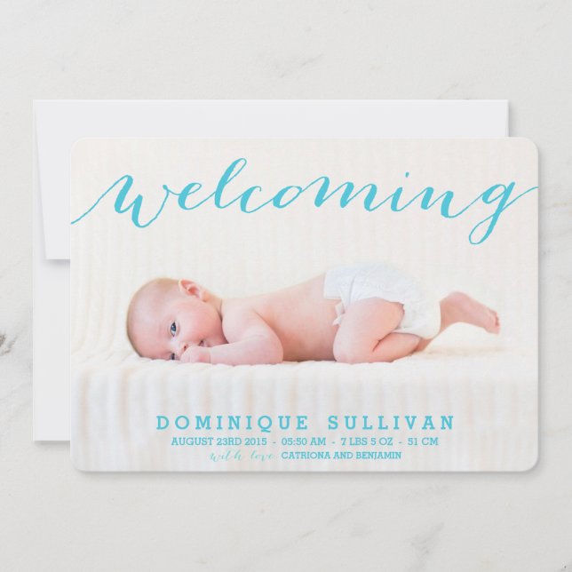 Faire-part de naissance photo Whimsical Blue Scrip (Devant)
