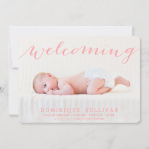 Faire-part de naissance photo Whimsical Pink Scrip