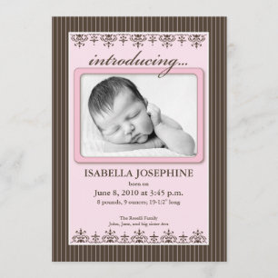 Faire-part de naissance Pinstripe rose 5 x 7 pouce