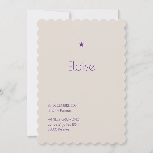 Faire-Part de naissance Poudré - Héloise (Devant)