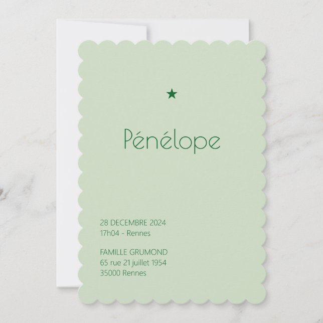 Faire-Part de naissance Poudré - Pénélope (Devant)