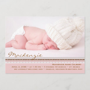 Faire-part de naissance rose de photo de