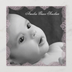 Faire-part de naissance rose et noir élégant de