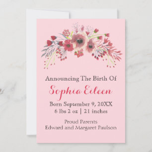 Faire-part de naissance rose Floral Baby Girl