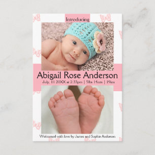 Faire-part de naissance rose papillon 3x5