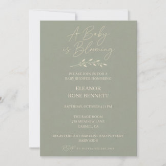 Faire-part de naissance vert sauge Baby in Bloom