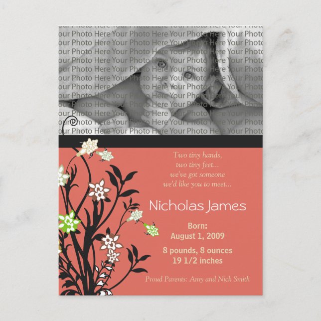 Faire-part de naissance Viney Baby Rose (Devant)