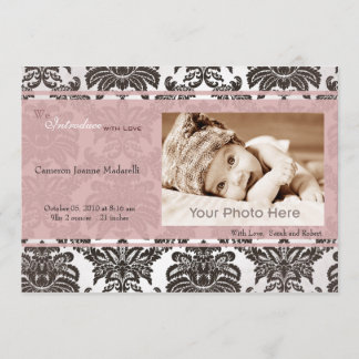 Faire-part de naissance vintage rose noir classiqu