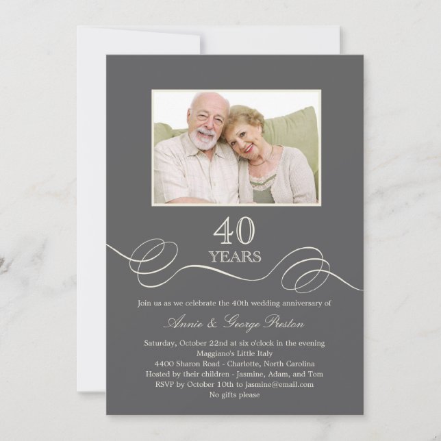 Faire-part de photo d'anniversaire Elegant Swirl - (Devant)