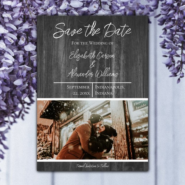 Faire-part de photo rustique gris pour annoncer vo (Gray Rustic Photo Save the Date)