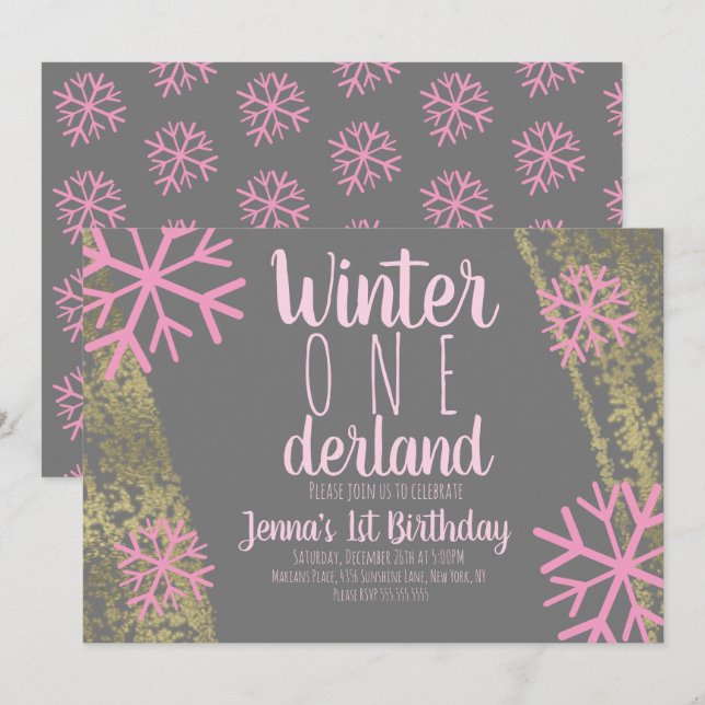 Faire-part de premier anniversaire écriture feuill (Devant / Derrière)