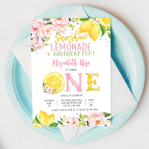 Faire-part de premier anniversaire floral au citro