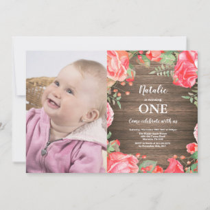 Faire-part de premier anniversaire Rustique Fleurs