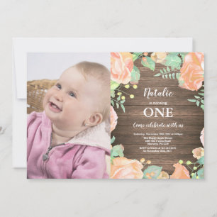 Faire-part de premier anniversaire Rustique Fleurs
