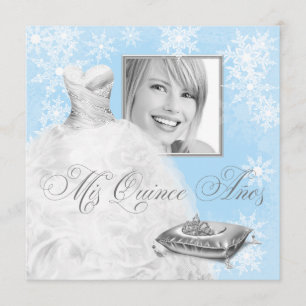 Faire-part de Quinceanera photo flocon de neige bl