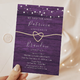Faire-part de réception de mariage en bois violet 