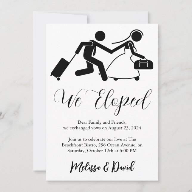 faire-part de réception de mariage en noir et blan (Devant)