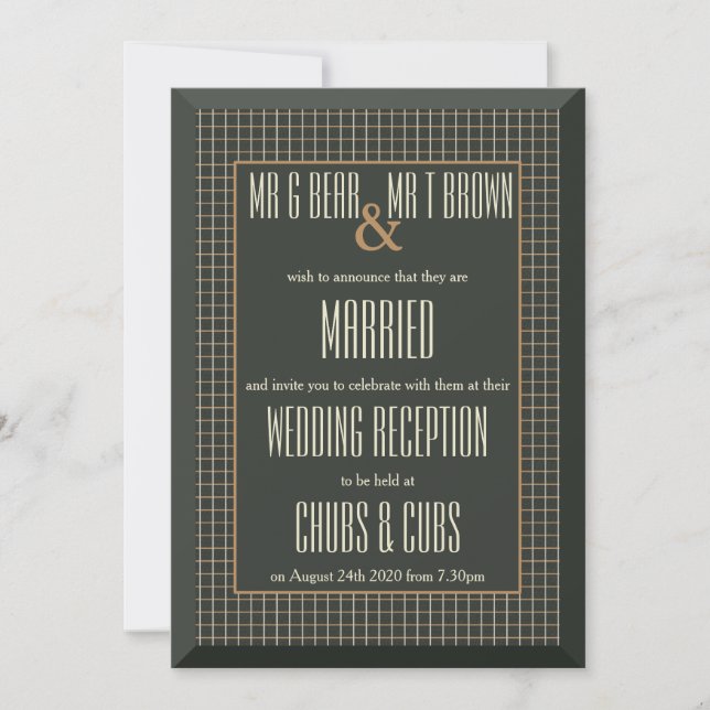 Faire-part de réception de mariage gay ours cadre  (Devant)